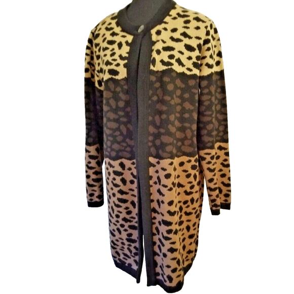 Sag Harbor Women's Leopard Print Long Cardigan Open Front Long Sleeve Size P/L - Picture 1 of 6